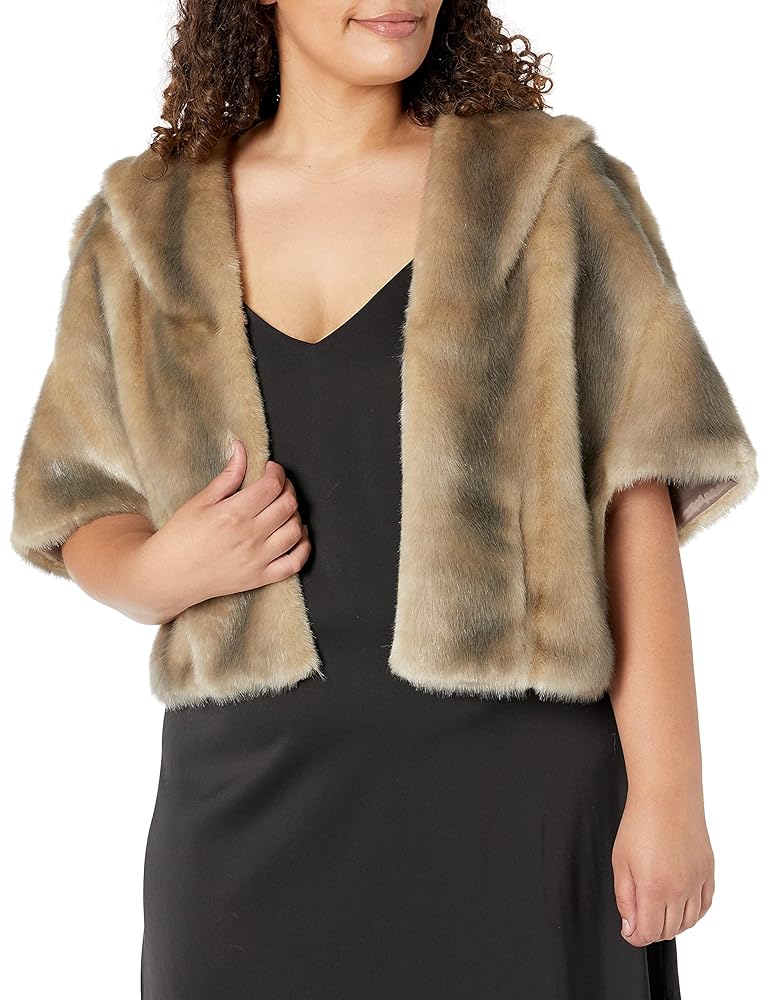 Eliza J Women's Plus-Size Faux Fur Capelet, Gray, 1X at